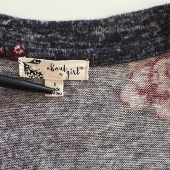 Knit Floral Dress|Tunic Grommet Trim Neckline Gray & Pink S - Picture 5 of 10